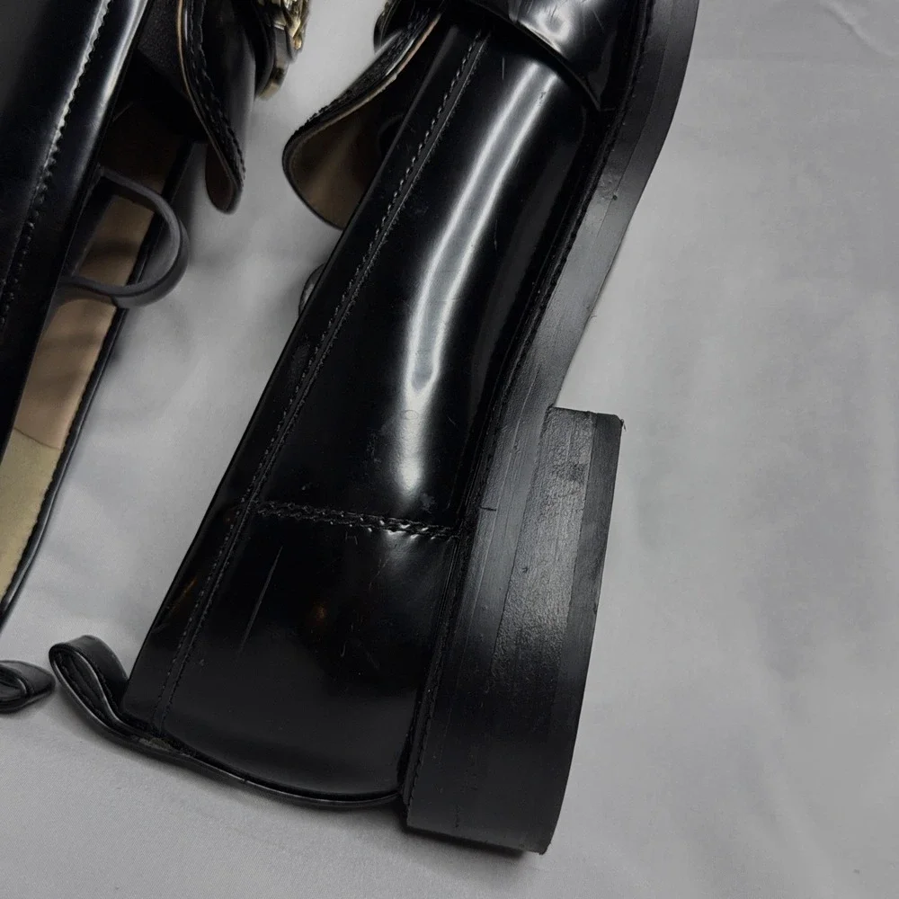 Sam Edelman Womens Leather Gold Tone Slide On Christy Loafers Black 8 Preppy Y2K
